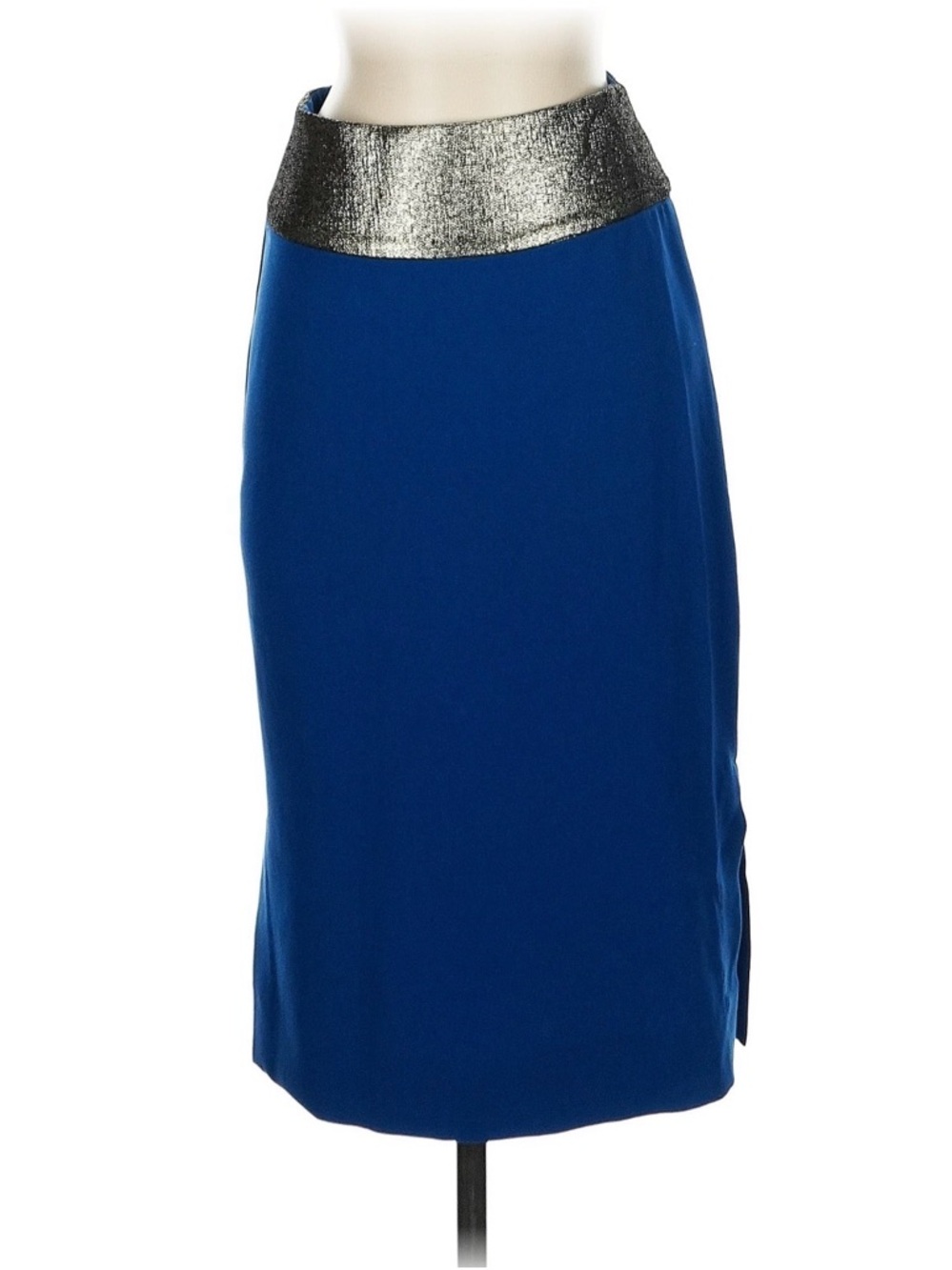 Diane Von Furstenberg Cobalt Blue Pencil Skirt with Metallic Silver Waistband